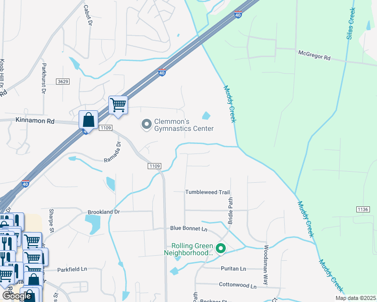 map of restaurants, bars, coffee shops, grocery stores, and more near 195 Coghill Drive in Winston-Salem