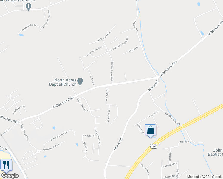 map of restaurants, bars, coffee shops, grocery stores, and more near 6104 Millertown Pike in Knoxville