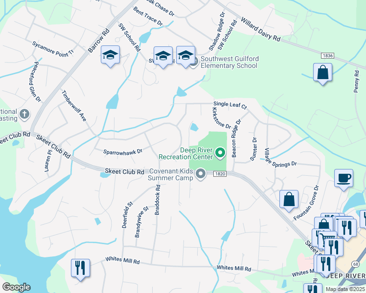 map of restaurants, bars, coffee shops, grocery stores, and more near 3337 Timberwolf Avenue in High Point
