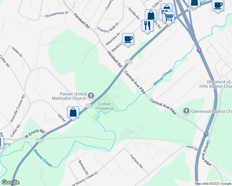 map of restaurants, bars, coffee shops, grocery stores, and more near 7401 Vintage Pointe Way in Powell