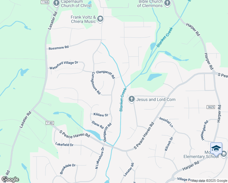 map of restaurants, bars, coffee shops, grocery stores, and more near 8076 Glengarriff Road in Clemmons