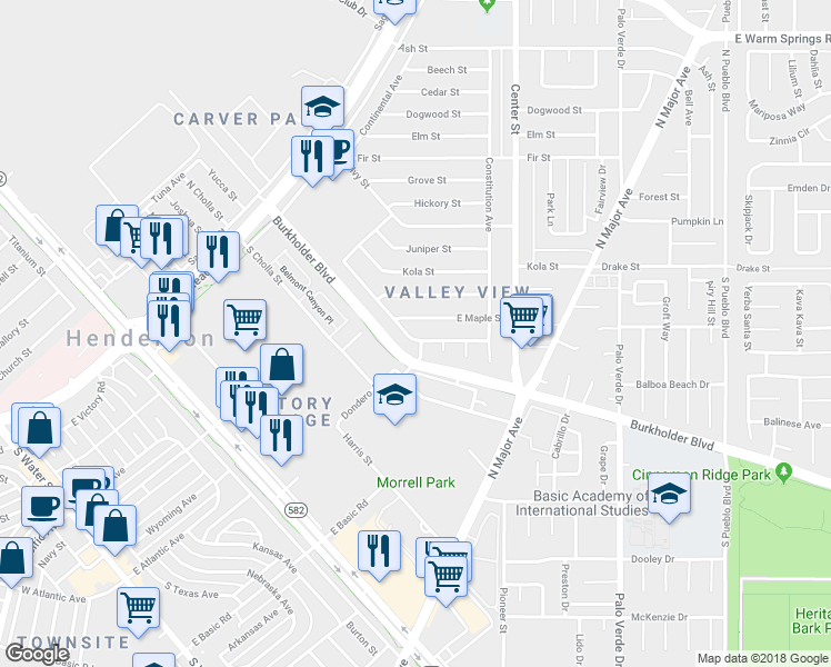 map of restaurants, bars, coffee shops, grocery stores, and more near 167 Metropolitan Drive in Henderson