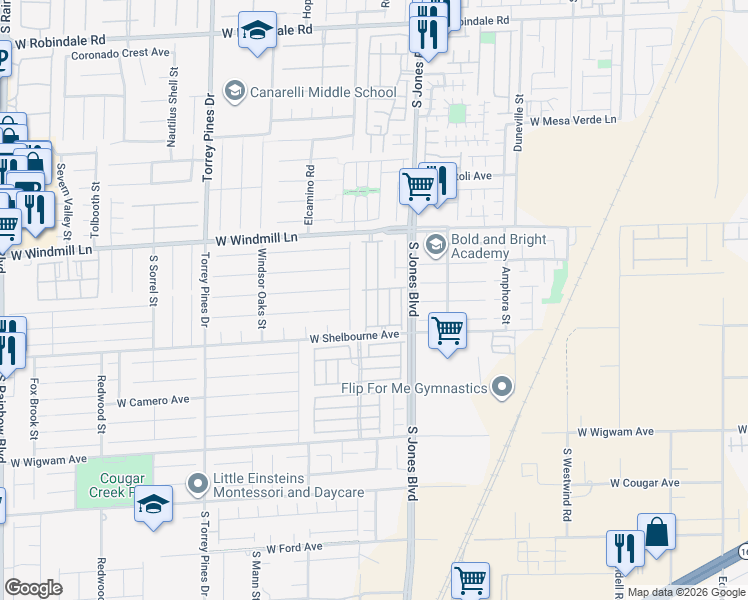 map of restaurants, bars, coffee shops, grocery stores, and more near 8229 Misty Sage Street in Las Vegas