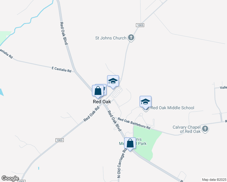 map of restaurants, bars, coffee shops, grocery stores, and more near 5603 Red Oak Road in Red Oak