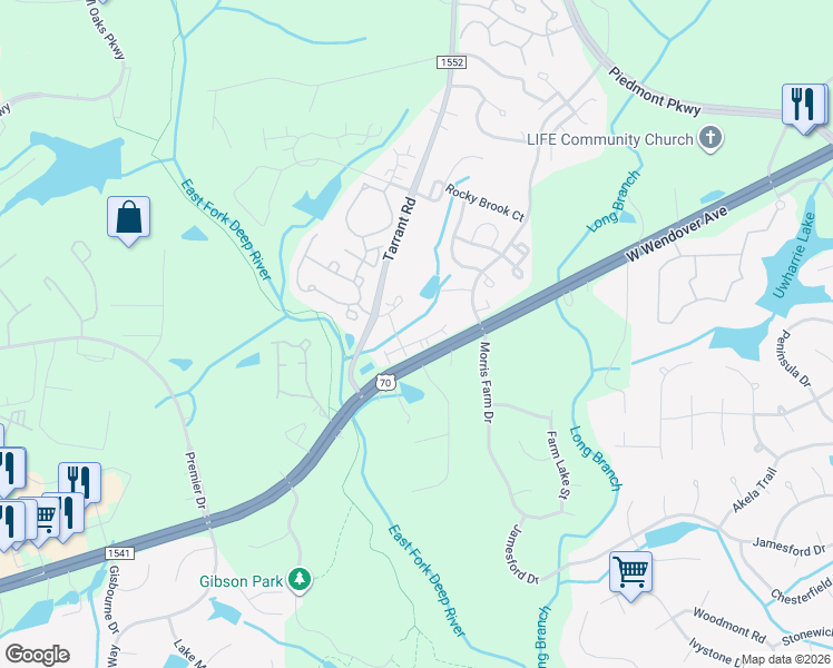 map of restaurants, bars, coffee shops, grocery stores, and more near 4325 Cedarcroft Court in Greensboro