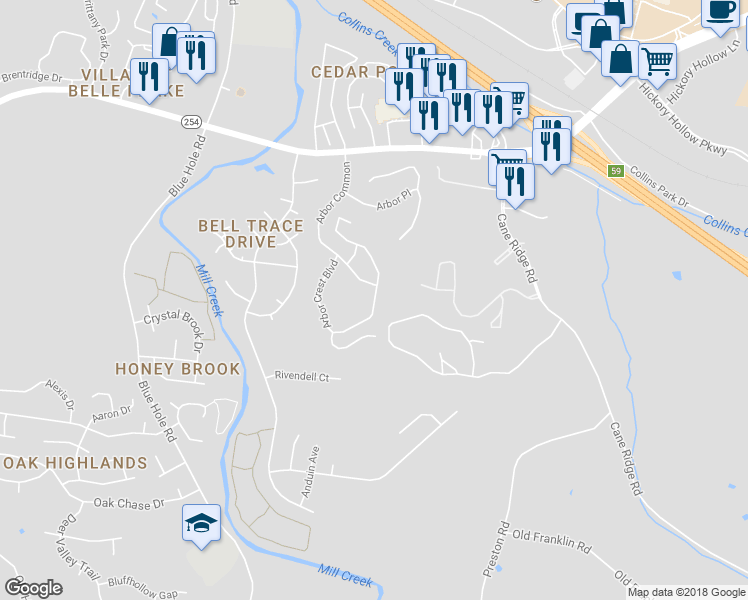 map of restaurants, bars, coffee shops, grocery stores, and more near 207 Arbor Crest Boulevard in Nashville