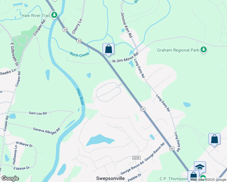 map of restaurants, bars, coffee shops, grocery stores, and more near 2076 Capstone Drive in Graham