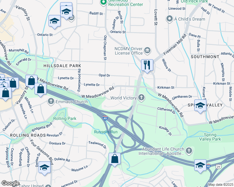 map of restaurants, bars, coffee shops, grocery stores, and more near 2306 Wachovia Drive in Greensboro