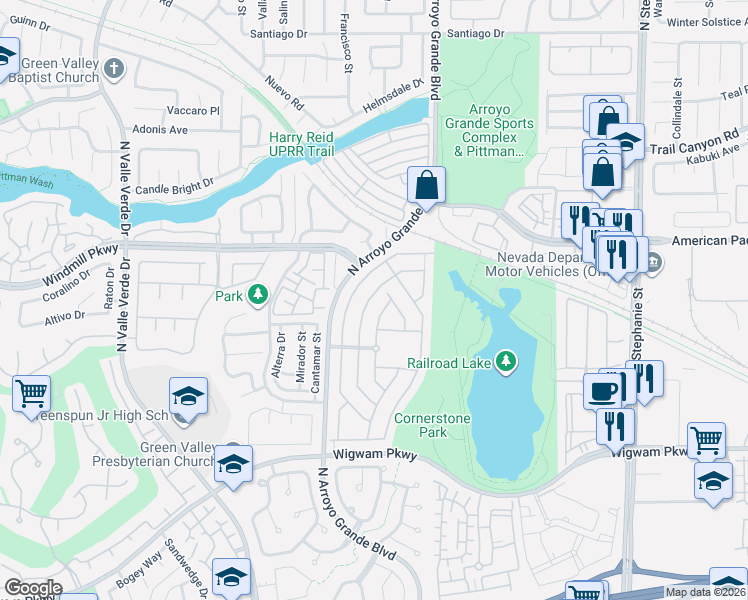 map of restaurants, bars, coffee shops, grocery stores, and more near 162 Day Street in Henderson