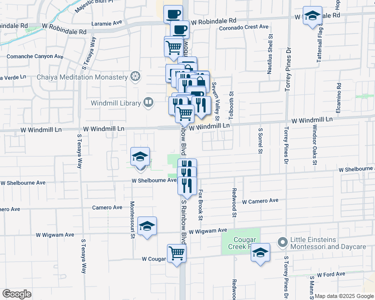 map of restaurants, bars, coffee shops, grocery stores, and more near 8220 South Rainbow Boulevard in Las Vegas