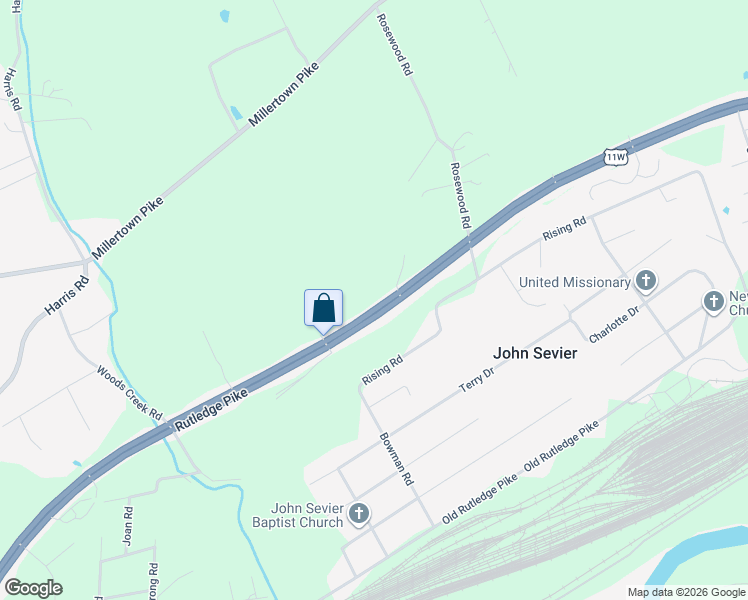 map of restaurants, bars, coffee shops, grocery stores, and more near 6396 Tennessee 1 in Knoxville