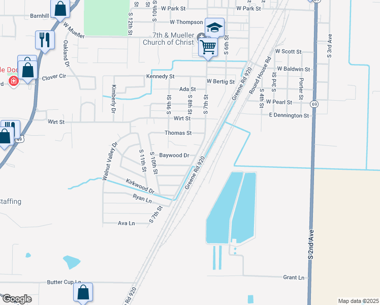 map of restaurants, bars, coffee shops, grocery stores, and more near 703 Redwood Drive in Paragould