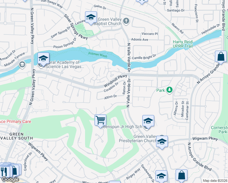 map of restaurants, bars, coffee shops, grocery stores, and more near 1917 Altivo Drive in Henderson