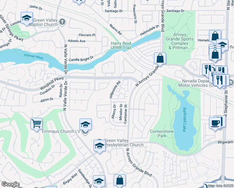 map of restaurants, bars, coffee shops, grocery stores, and more near 1851 Hillpointe Road in Henderson