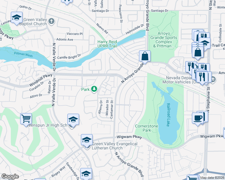 map of restaurants, bars, coffee shops, grocery stores, and more near 1851 Hillpointe Road in Henderson