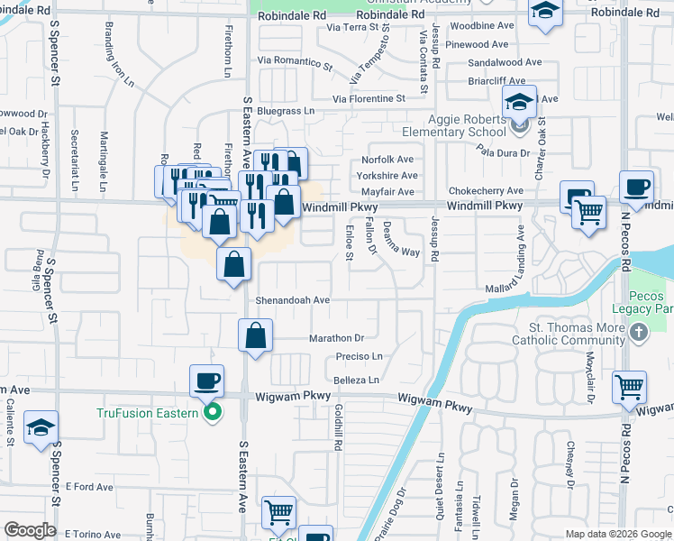 map of restaurants, bars, coffee shops, grocery stores, and more near 2905 Sarina Avenue in Henderson