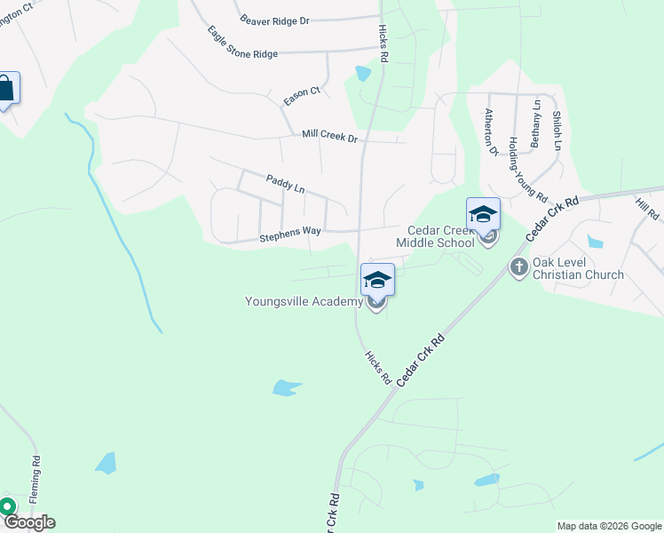 map of restaurants, bars, coffee shops, grocery stores, and more near 85 Stephens Way in Youngsville