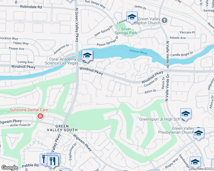 map of restaurants, bars, coffee shops, grocery stores, and more near 193 Webster Way in Henderson