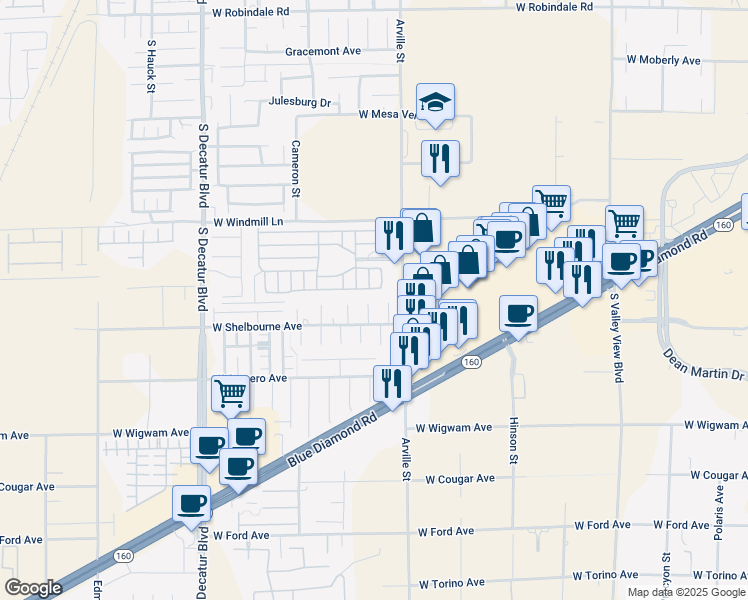 map of restaurants, bars, coffee shops, grocery stores, and more near 8252 South Pearl Oasis Court in Las Vegas