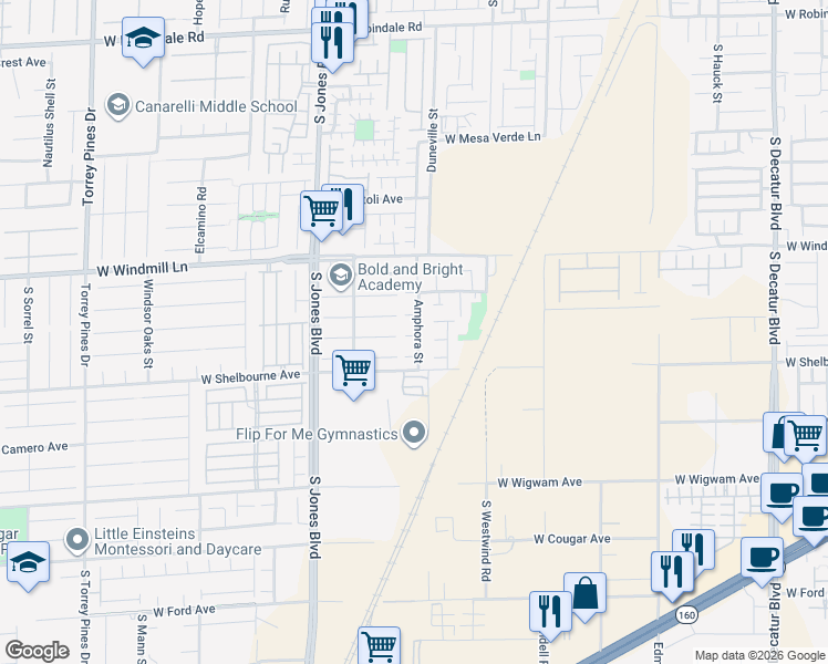 map of restaurants, bars, coffee shops, grocery stores, and more near 8233 Amphora Street in Las Vegas