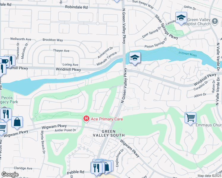 map of restaurants, bars, coffee shops, grocery stores, and more near 1895 North Green Valley Parkway in Henderson