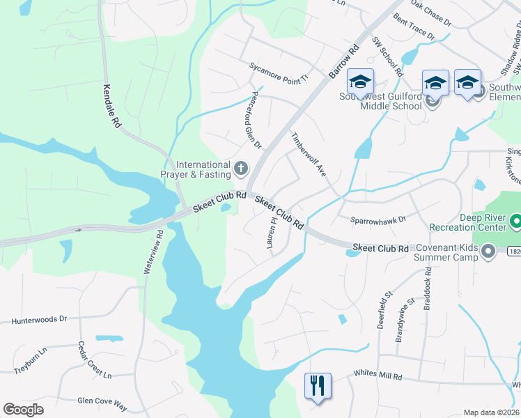 map of restaurants, bars, coffee shops, grocery stores, and more near 4300 Bradbury Way in High Point