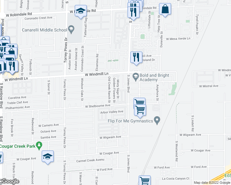 map of restaurants, bars, coffee shops, grocery stores, and more near 8174 Misty Sage Street in Las Vegas
