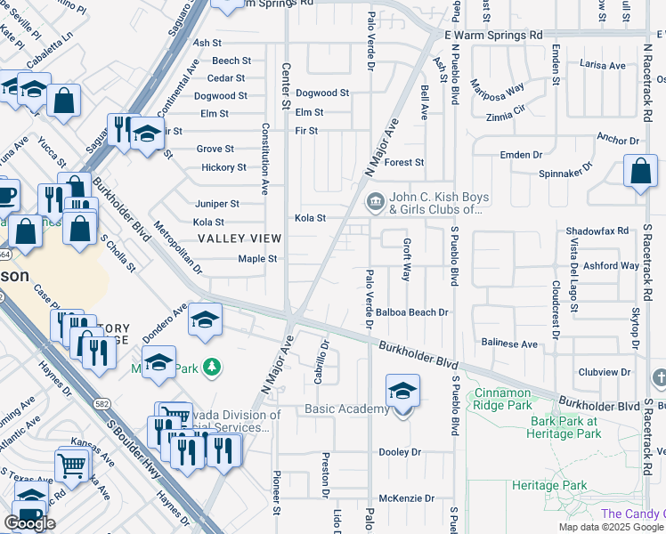 map of restaurants, bars, coffee shops, grocery stores, and more near 800 North Major Avenue in Henderson