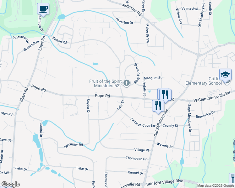 map of restaurants, bars, coffee shops, grocery stores, and more near 1807 Pope Road in Winston-Salem