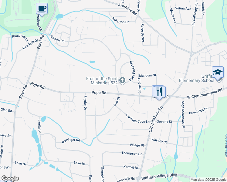 map of restaurants, bars, coffee shops, grocery stores, and more near 1807 Pope Road in Winston-Salem