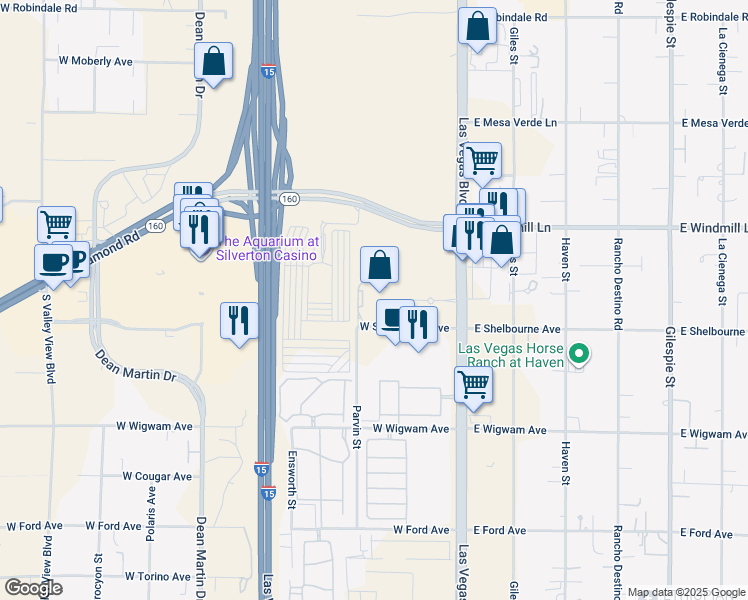 map of restaurants, bars, coffee shops, grocery stores, and more near 8255 South Las Vegas Boulevard in Las Vegas