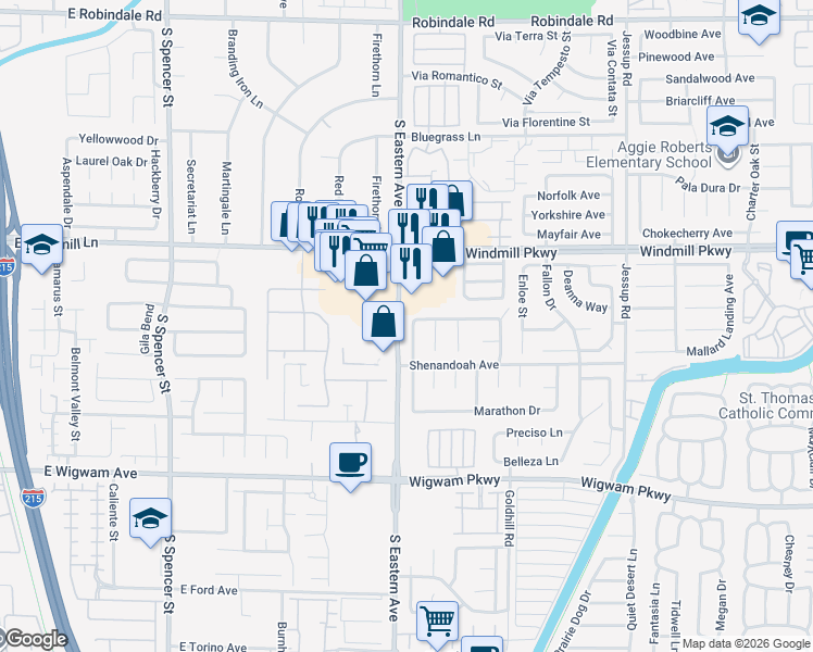 map of restaurants, bars, coffee shops, grocery stores, and more near 163 Cascade Drive in Henderson