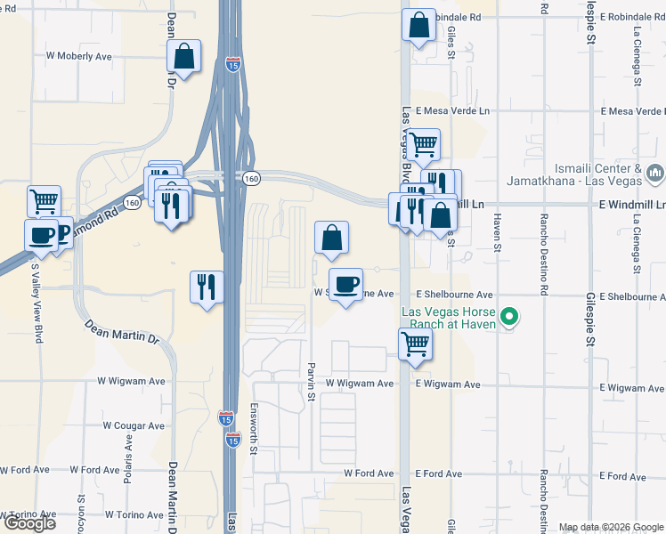 map of restaurants, bars, coffee shops, grocery stores, and more near 8255 South Las Vegas Boulevard in Las Vegas