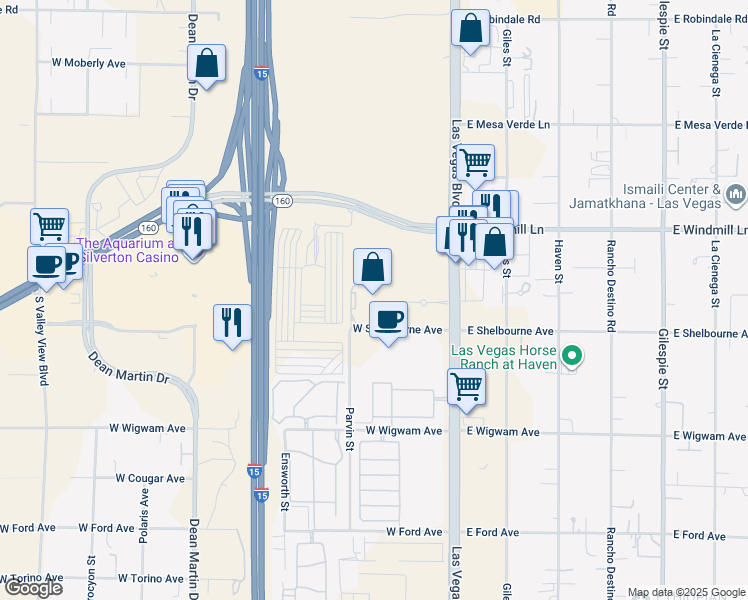 map of restaurants, bars, coffee shops, grocery stores, and more near 2596 West Shelbourne Avenue in Las Vegas