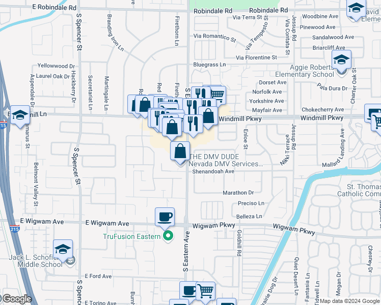map of restaurants, bars, coffee shops, grocery stores, and more near 2868 Mahogany Grove Avenue in Henderson