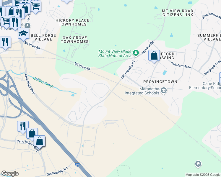 map of restaurants, bars, coffee shops, grocery stores, and more near 2901 Old Franklin Road in Nashville