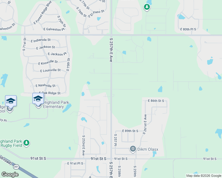 map of restaurants, bars, coffee shops, grocery stores, and more near 8472 South 257th East Avenue in Broken Arrow