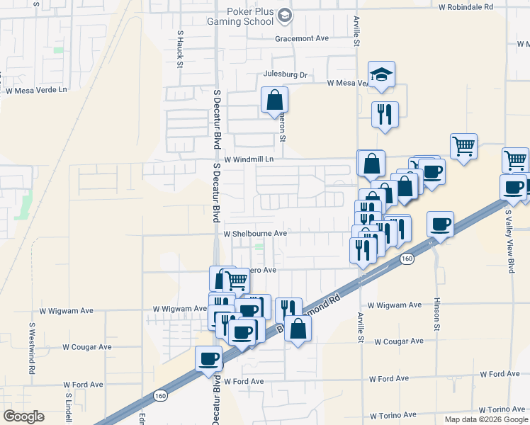 map of restaurants, bars, coffee shops, grocery stores, and more near 8175 Arville Street in Las Vegas