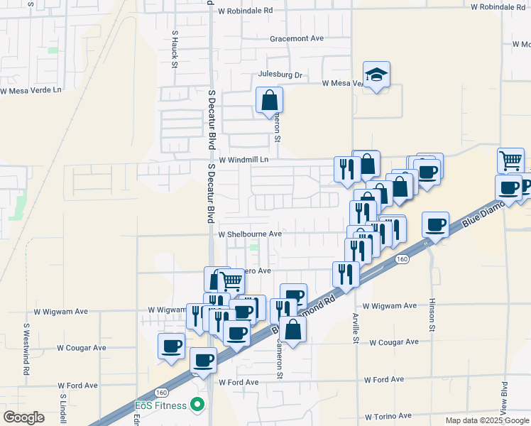 map of restaurants, bars, coffee shops, grocery stores, and more near 8175 Arville Street in Las Vegas