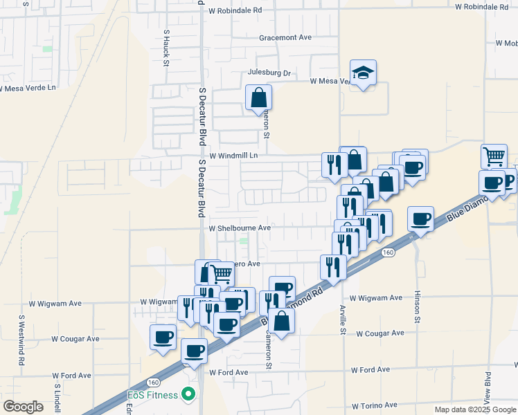 map of restaurants, bars, coffee shops, grocery stores, and more near 8175 Arville Street in Las Vegas
