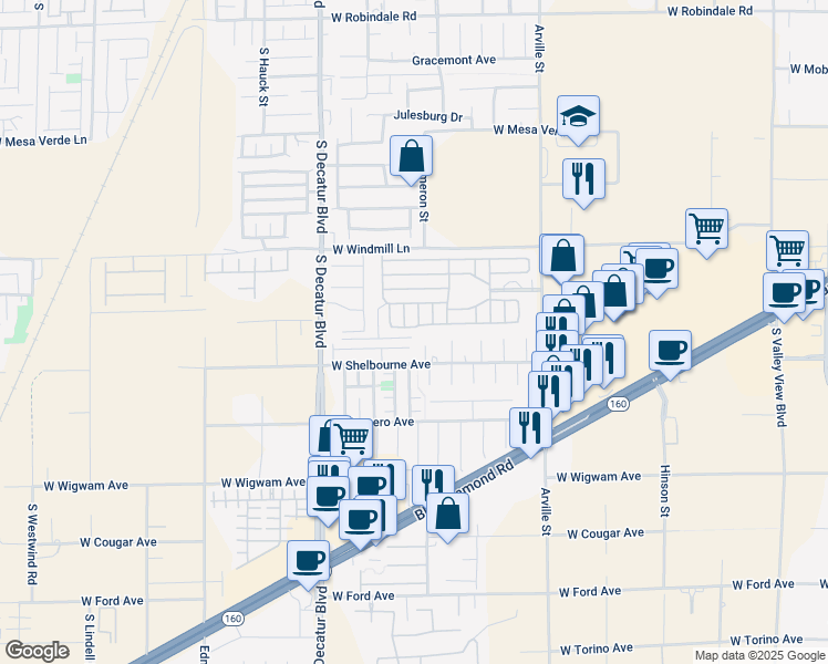 map of restaurants, bars, coffee shops, grocery stores, and more near 8175 Arville Street in Las Vegas