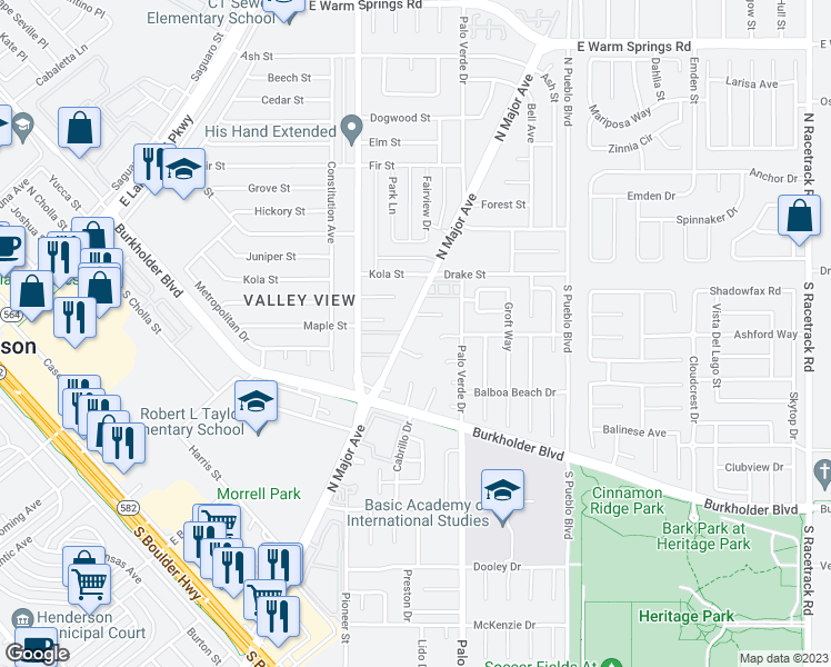 map of restaurants, bars, coffee shops, grocery stores, and more near 800 North Major Avenue in Henderson