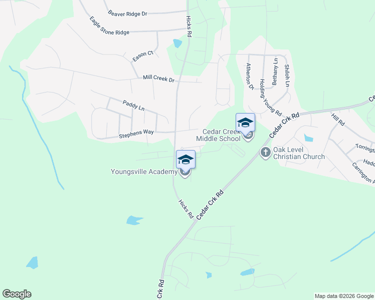 map of restaurants, bars, coffee shops, grocery stores, and more near 2042 Wiggins Village Drive in Youngsville
