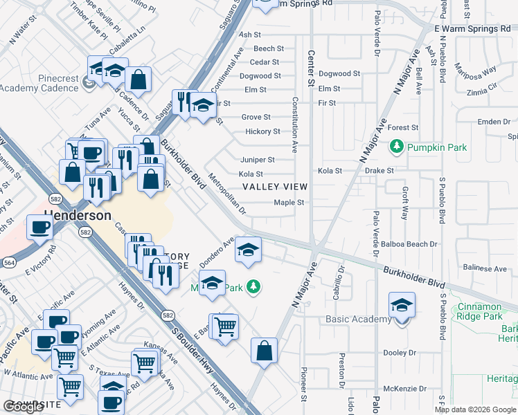 map of restaurants, bars, coffee shops, grocery stores, and more near 112 East Maple Street in Henderson