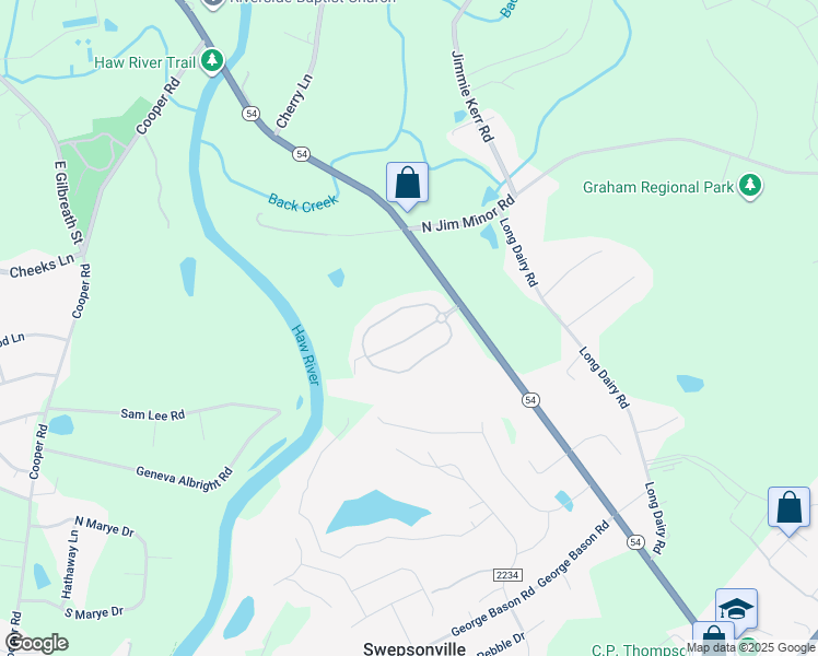map of restaurants, bars, coffee shops, grocery stores, and more near 2089 Capstone Drive in Graham