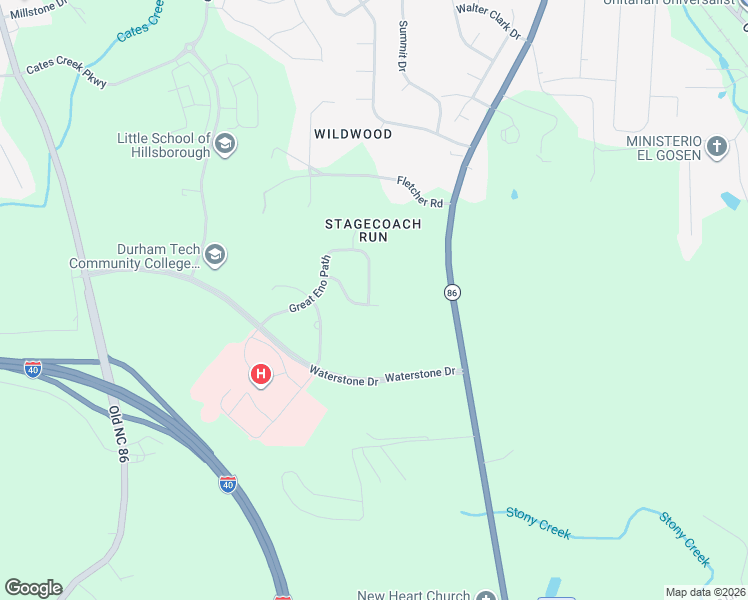 map of restaurants, bars, coffee shops, grocery stores, and more near 721 Great Eno Path in Hillsborough
