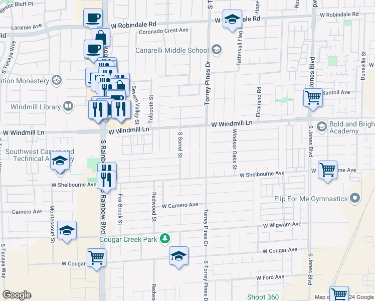 map of restaurants, bars, coffee shops, grocery stores, and more near 8173 Crimson Creek Court in Las Vegas