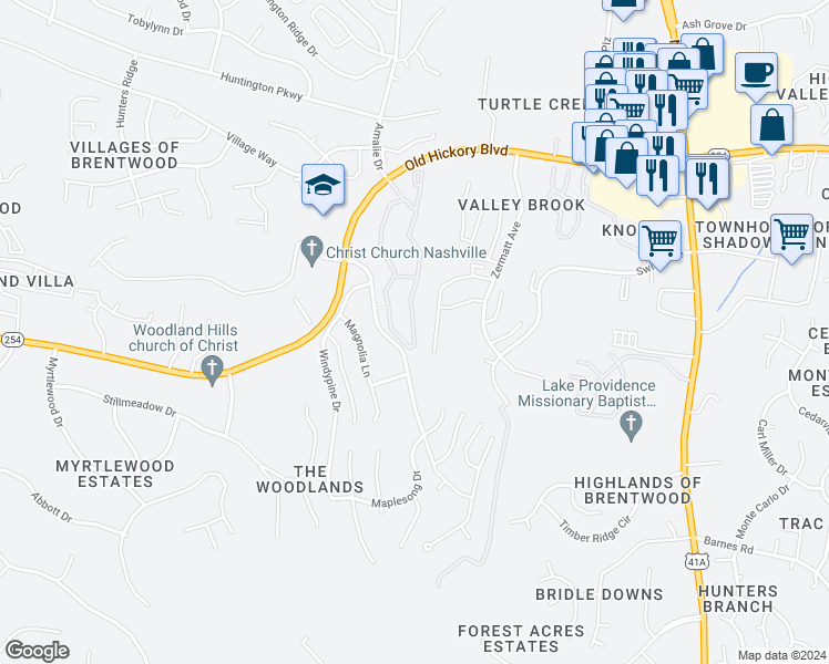 map of restaurants, bars, coffee shops, grocery stores, and more near 100 Enclave Circle in Nashville