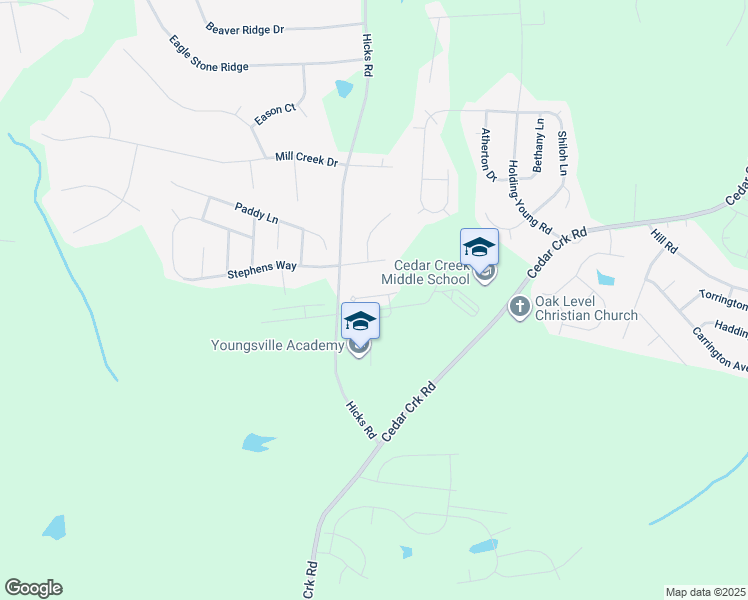 map of restaurants, bars, coffee shops, grocery stores, and more near 2043 Wiggins Village Drive in Youngsville