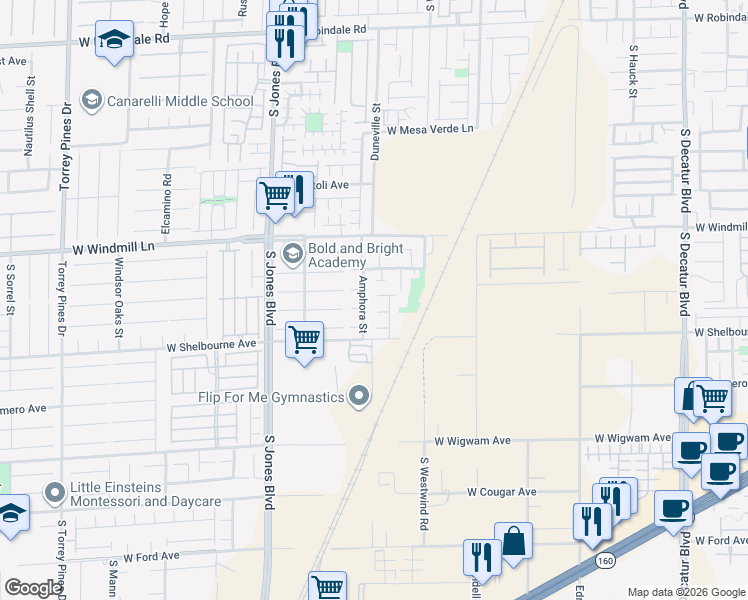 map of restaurants, bars, coffee shops, grocery stores, and more near 8189 South Ribbon Edge Street in Las Vegas